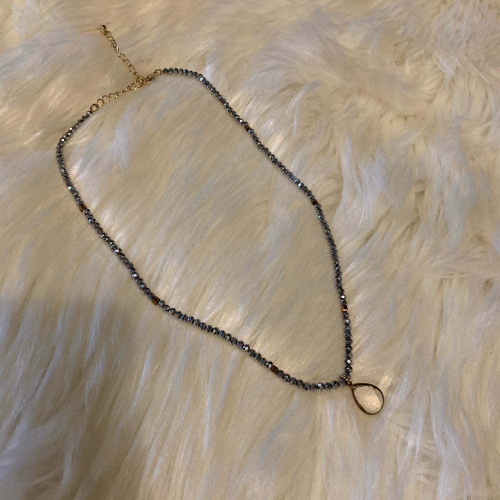 Gunmetal Grey Sparkly Pretty teardrop Necklace
